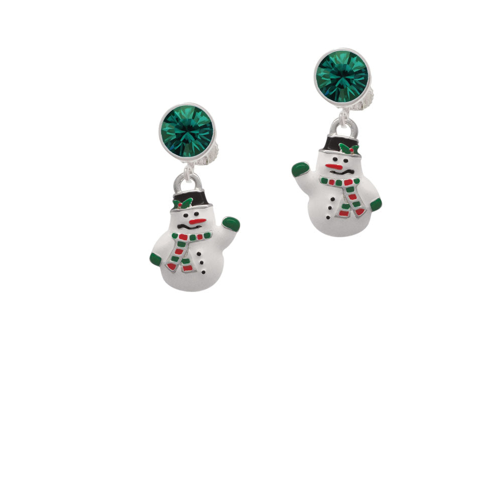 White Enamel Snowman Crystal Clip On Earrings Image 6