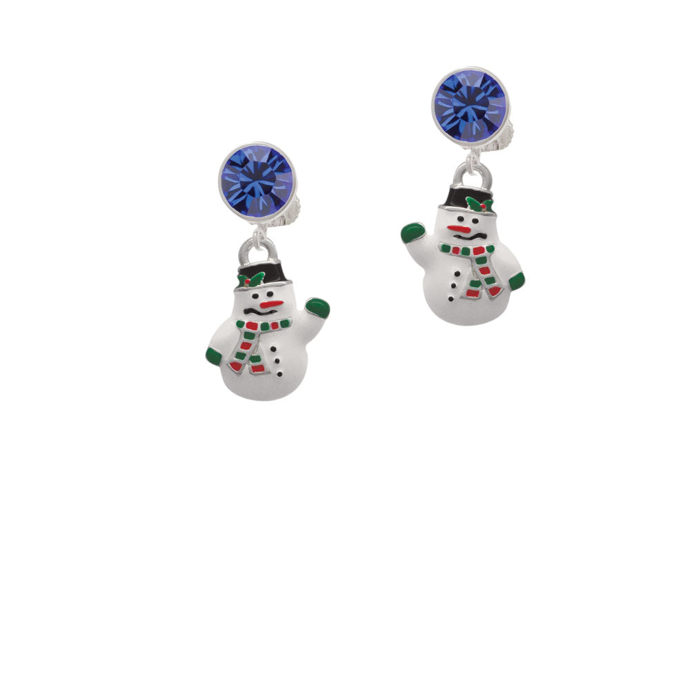 White Enamel Snowman Crystal Clip On Earrings Image 7