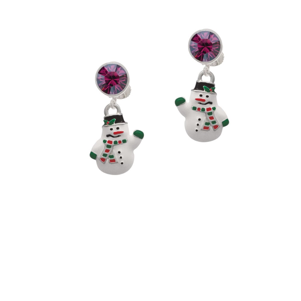 White Enamel Snowman Crystal Clip On Earrings Image 8