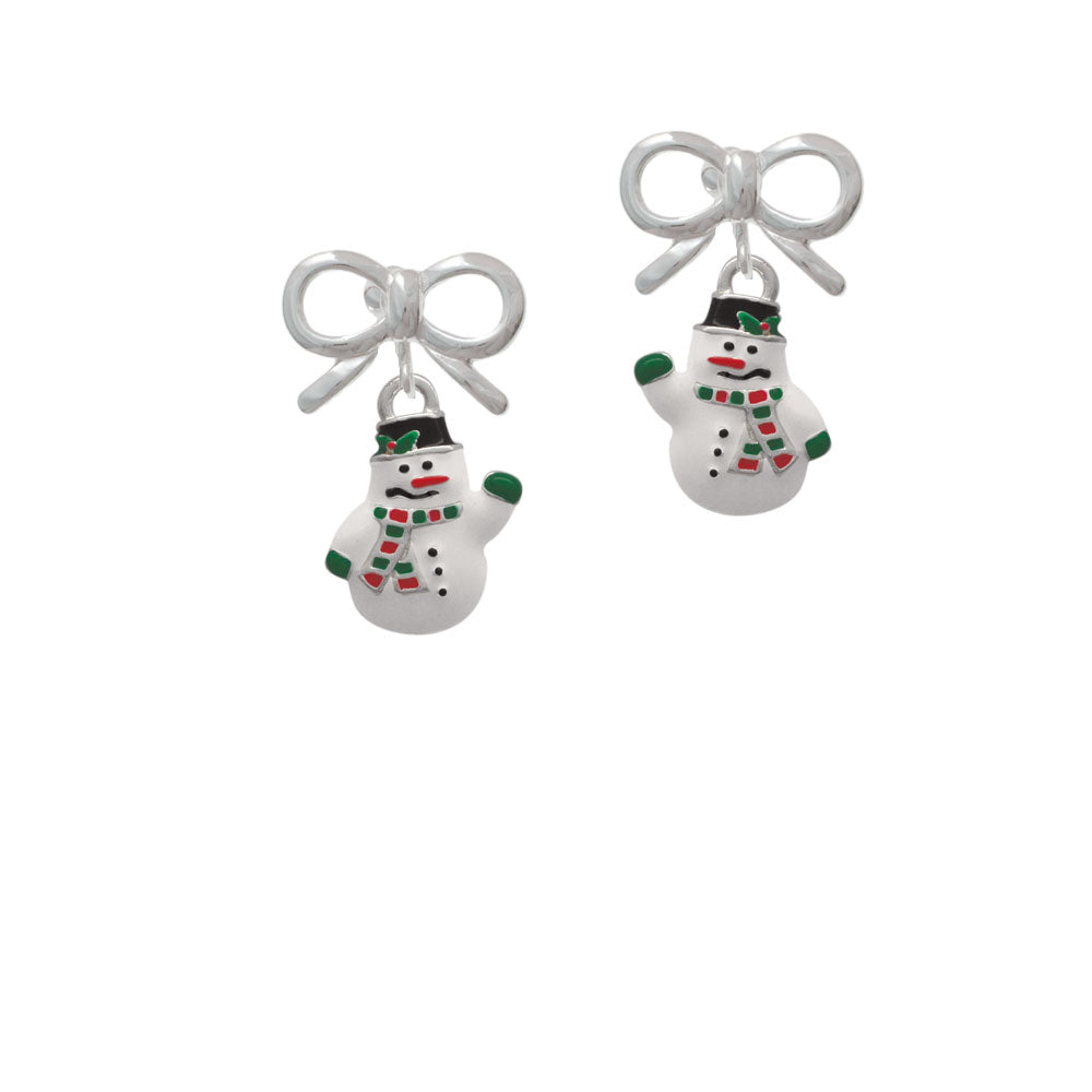 White Enamel Snowman Crystal Clip On Earrings Image 9