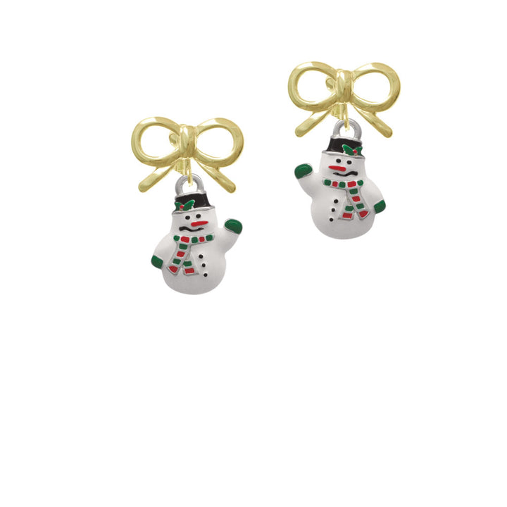 White Enamel Snowman Crystal Clip On Earrings Image 10