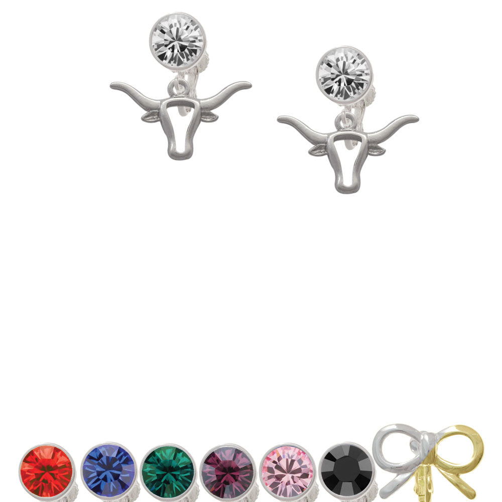 Longhorn Head Outline Crystal Clip On Earrings Image 1