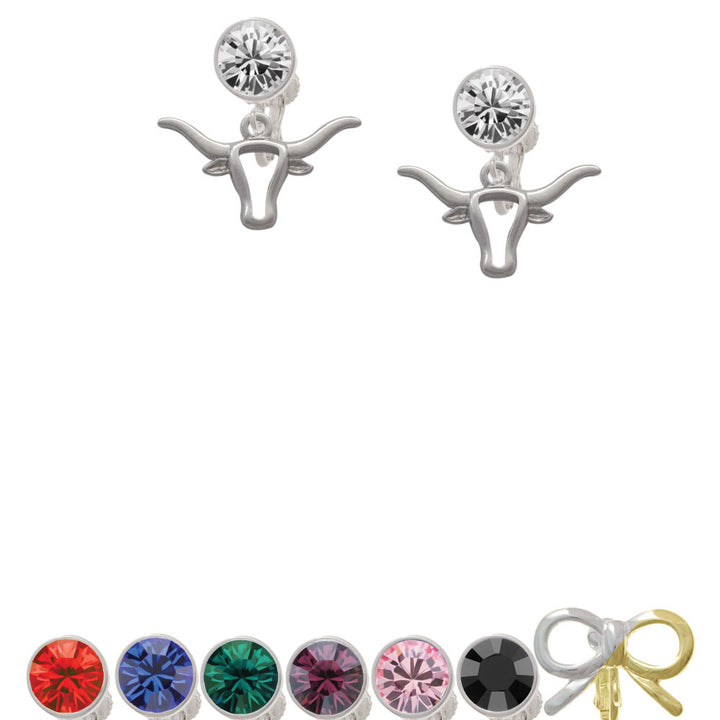 Longhorn Head Outline Crystal Clip On Earrings Image 1