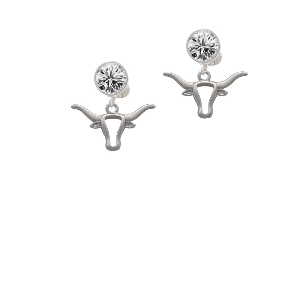 Longhorn Head Outline Crystal Clip On Earrings Image 2