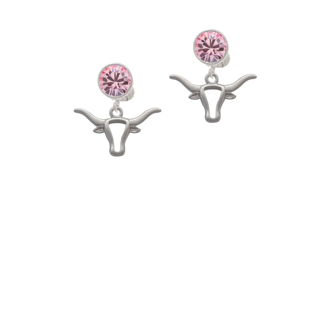 Longhorn Head Outline Crystal Clip On Earrings Image 1