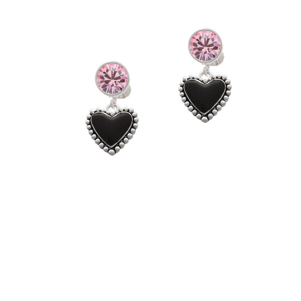 Black Heart with Beaded Border Crystal Clip On Earrings Image 4