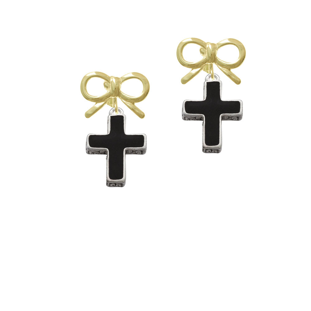 Large Black Enamel Cross with Decorated Sides Crystal Clip On Earrings Image 10