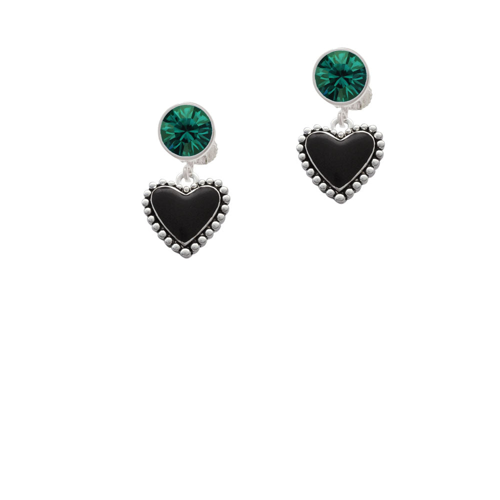 Black Heart with Beaded Border Crystal Clip On Earrings Image 6