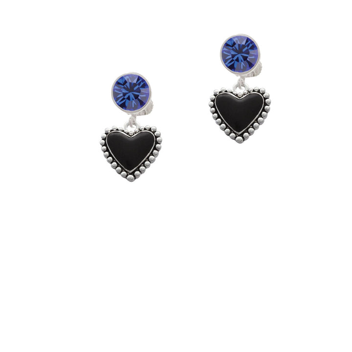 Black Heart with Beaded Border Crystal Clip On Earrings Image 7