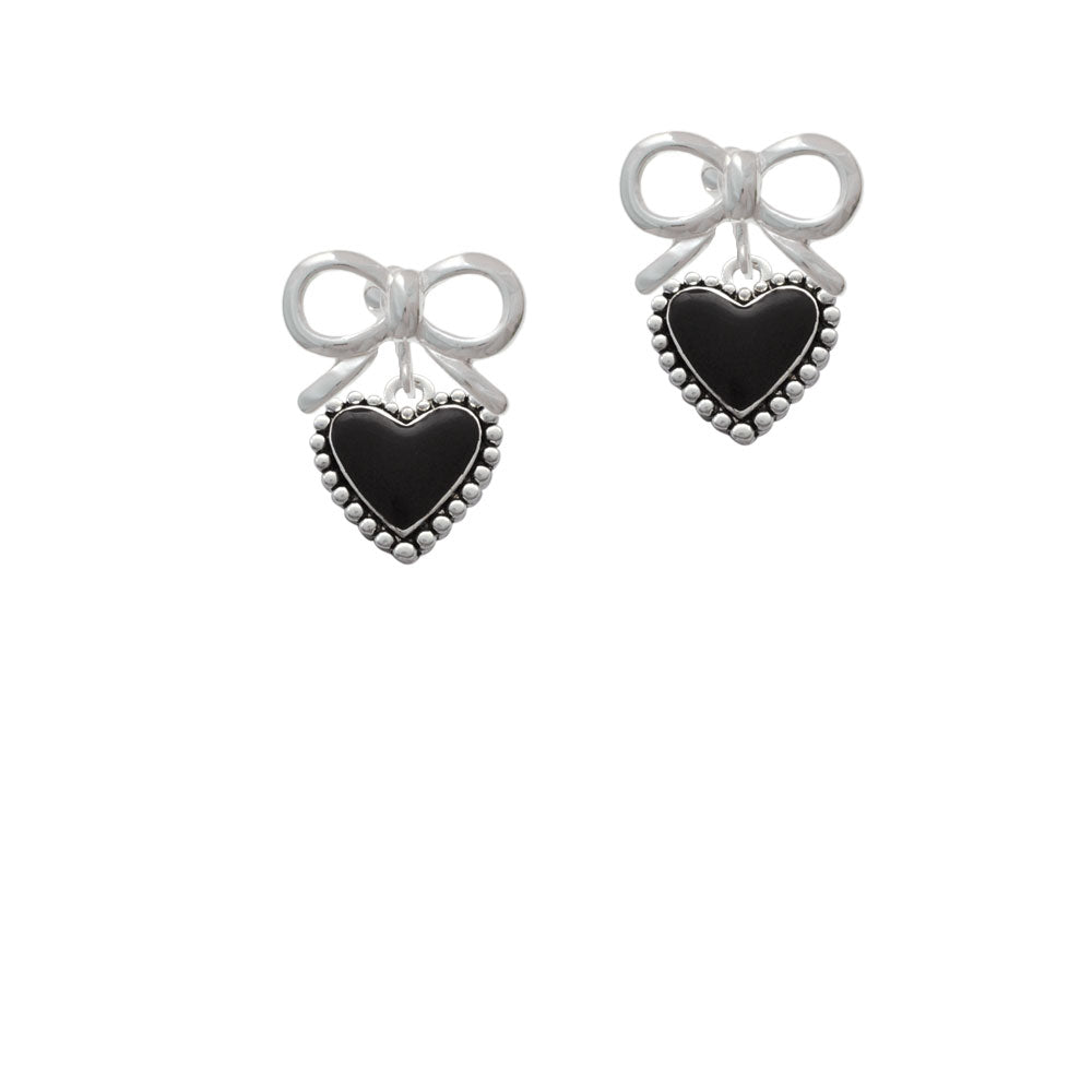 Black Heart with Beaded Border Crystal Clip On Earrings Image 9