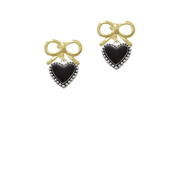 Black Heart with Beaded Border Crystal Clip On Earrings Image 10