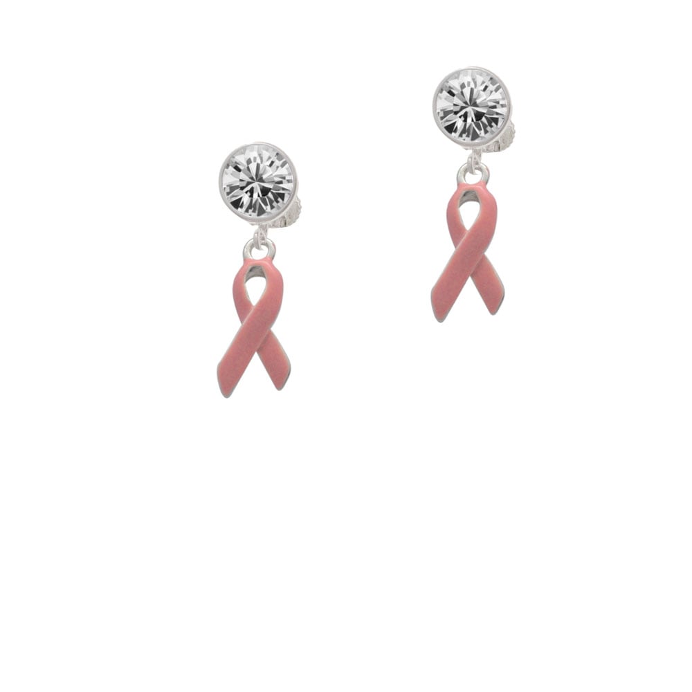 Pink Ribbon Crystal Clip On Earrings Image 2