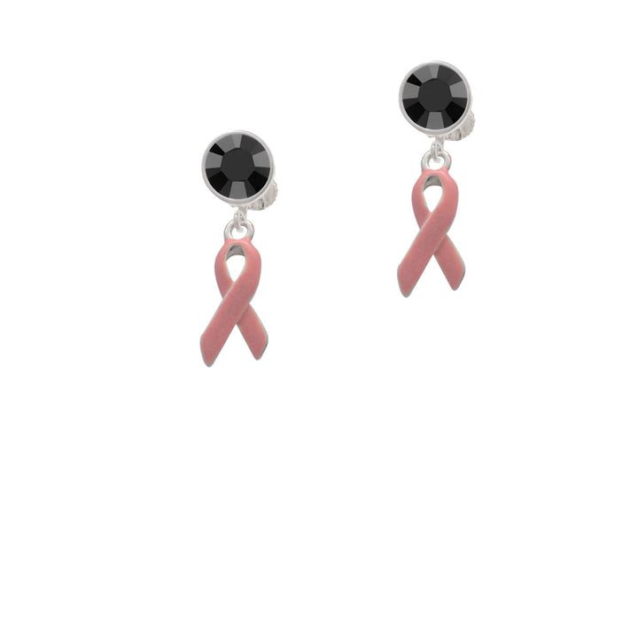 Pink Ribbon Crystal Clip On Earrings Image 3