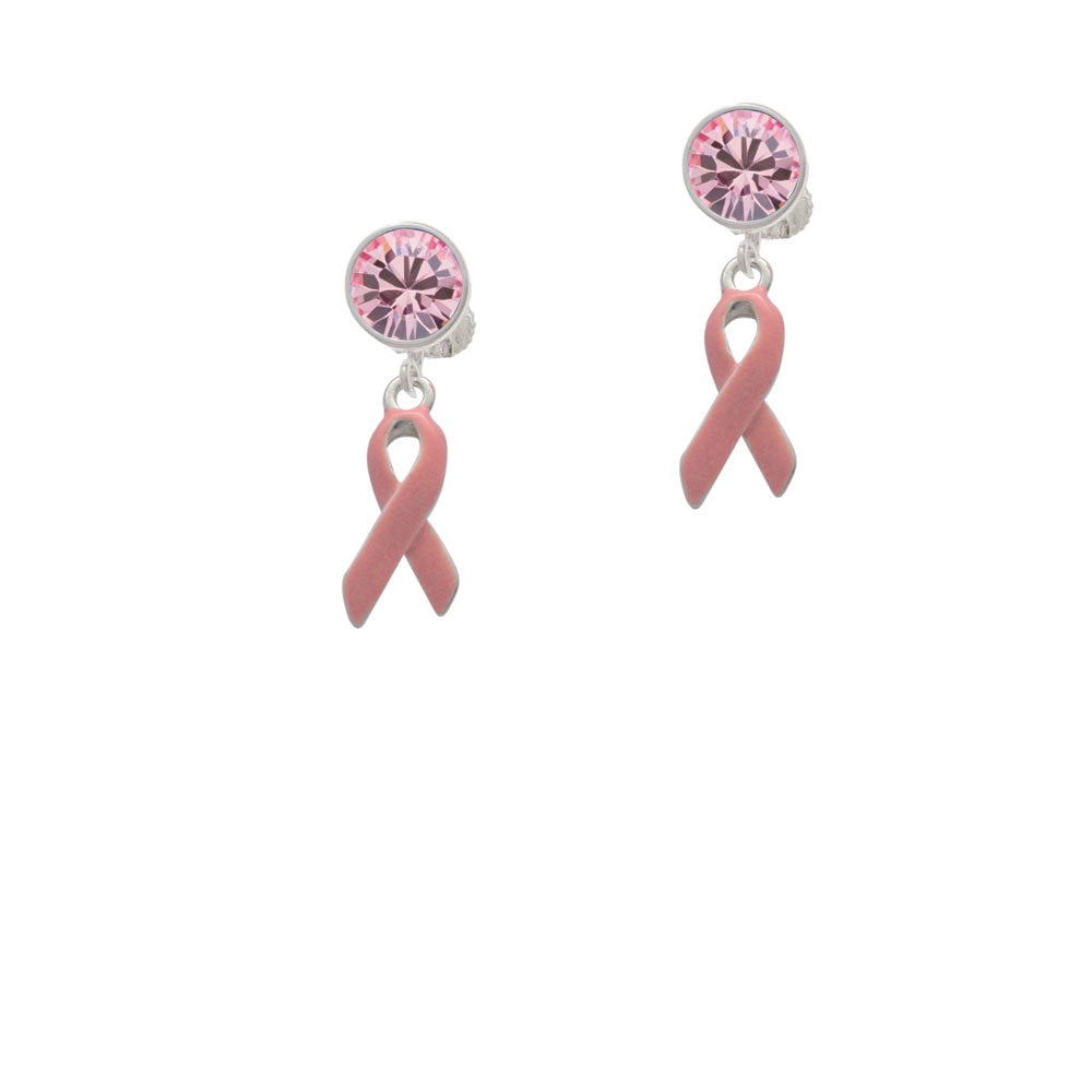 Pink Ribbon Crystal Clip On Earrings Image 4