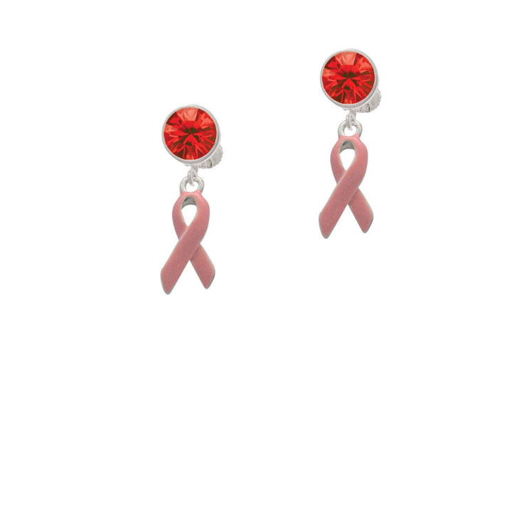 Pink Ribbon Crystal Clip On Earrings Image 4