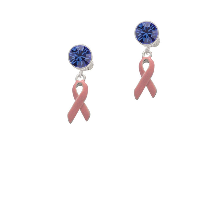 Pink Ribbon Crystal Clip On Earrings Image 7