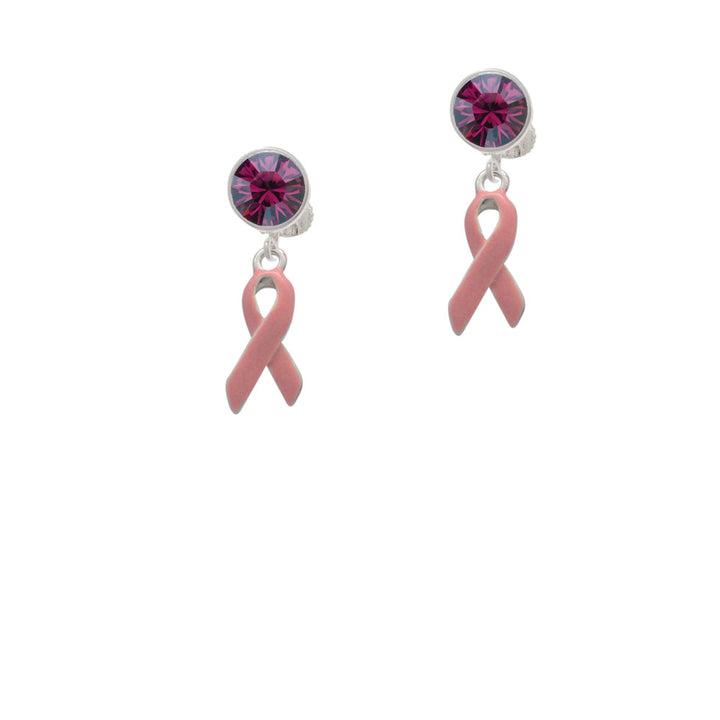 Pink Ribbon Crystal Clip On Earrings Image 8