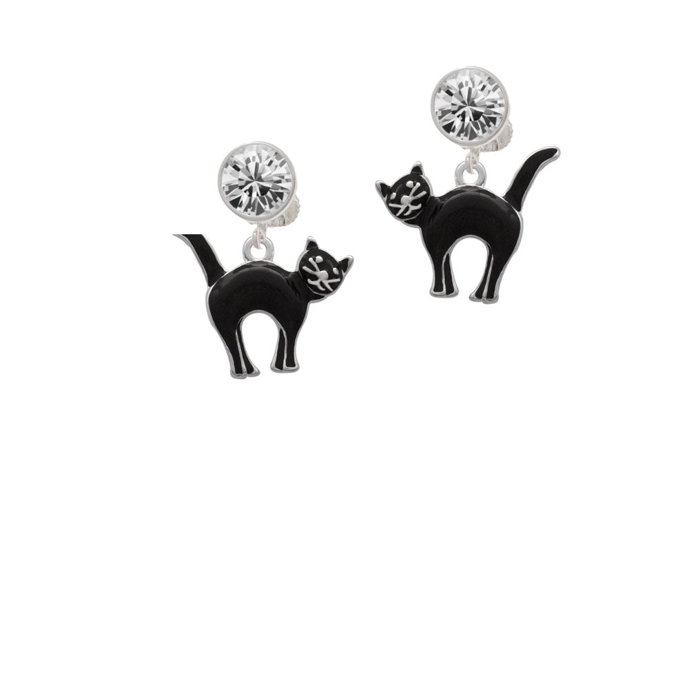 Arching Black Cat Crystal Clip On Earrings Image 2