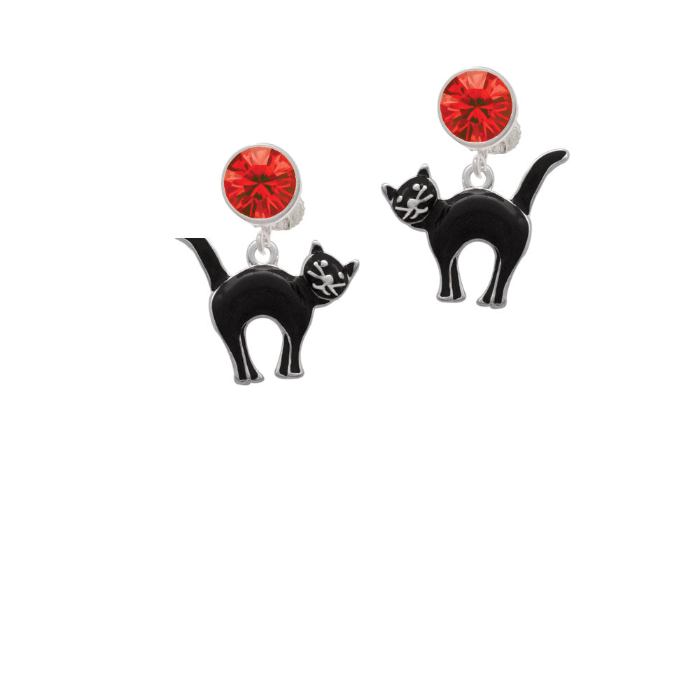 Arching Black Cat Crystal Clip On Earrings Image 4