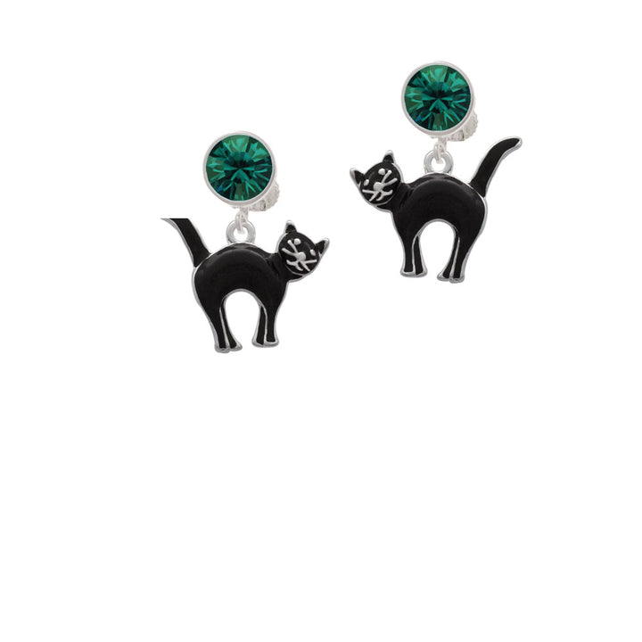 Arching Black Cat Crystal Clip On Earrings Image 6