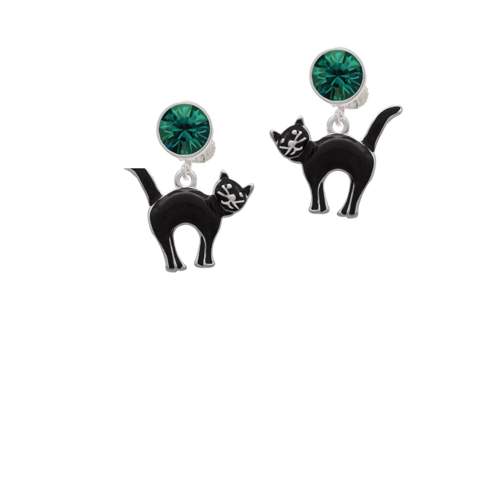 Arching Black Cat Crystal Clip On Earrings Image 1