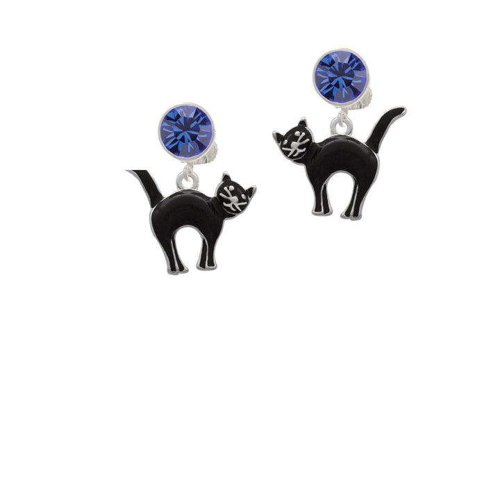 Arching Black Cat Crystal Clip On Earrings Image 7