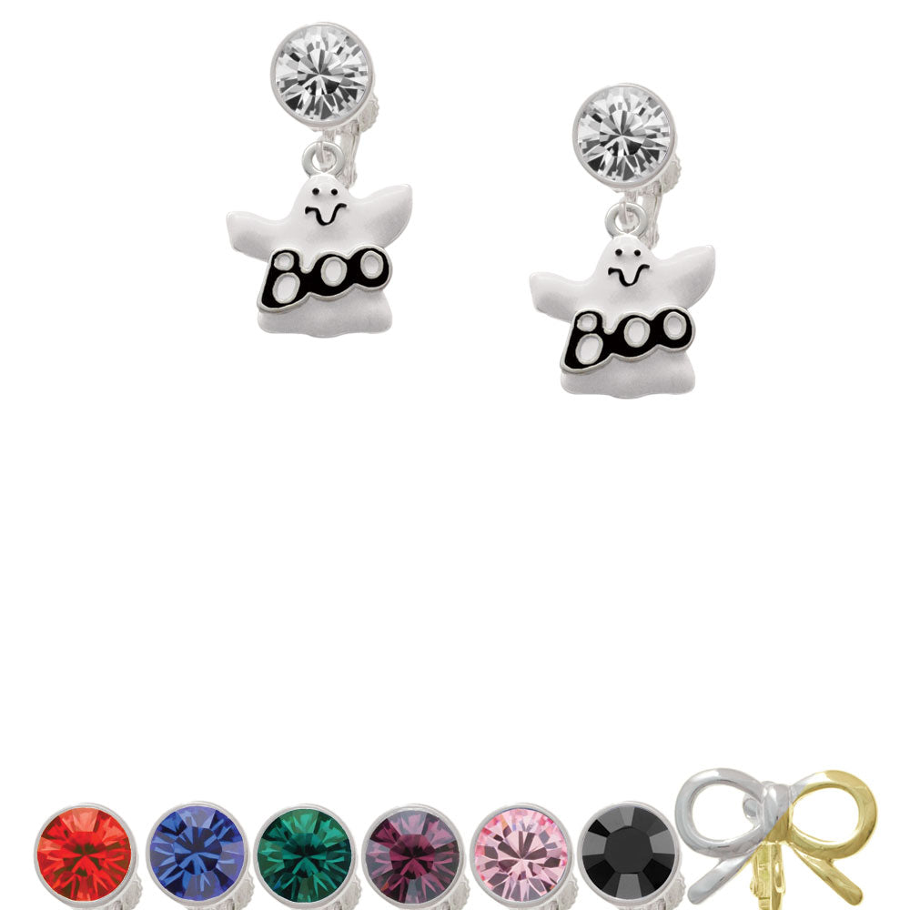 BOO Ghost Crystal Clip On Earrings Image 1