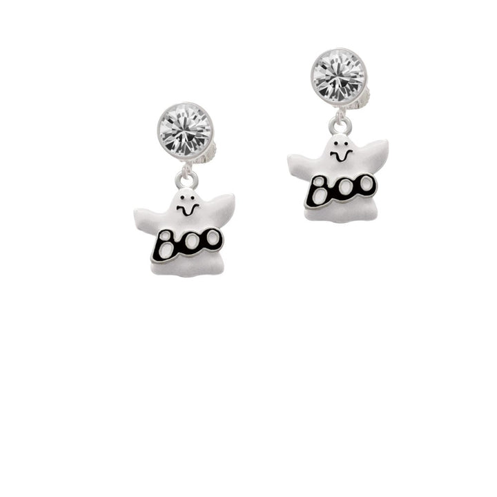 BOO Ghost Crystal Clip On Earrings Image 2