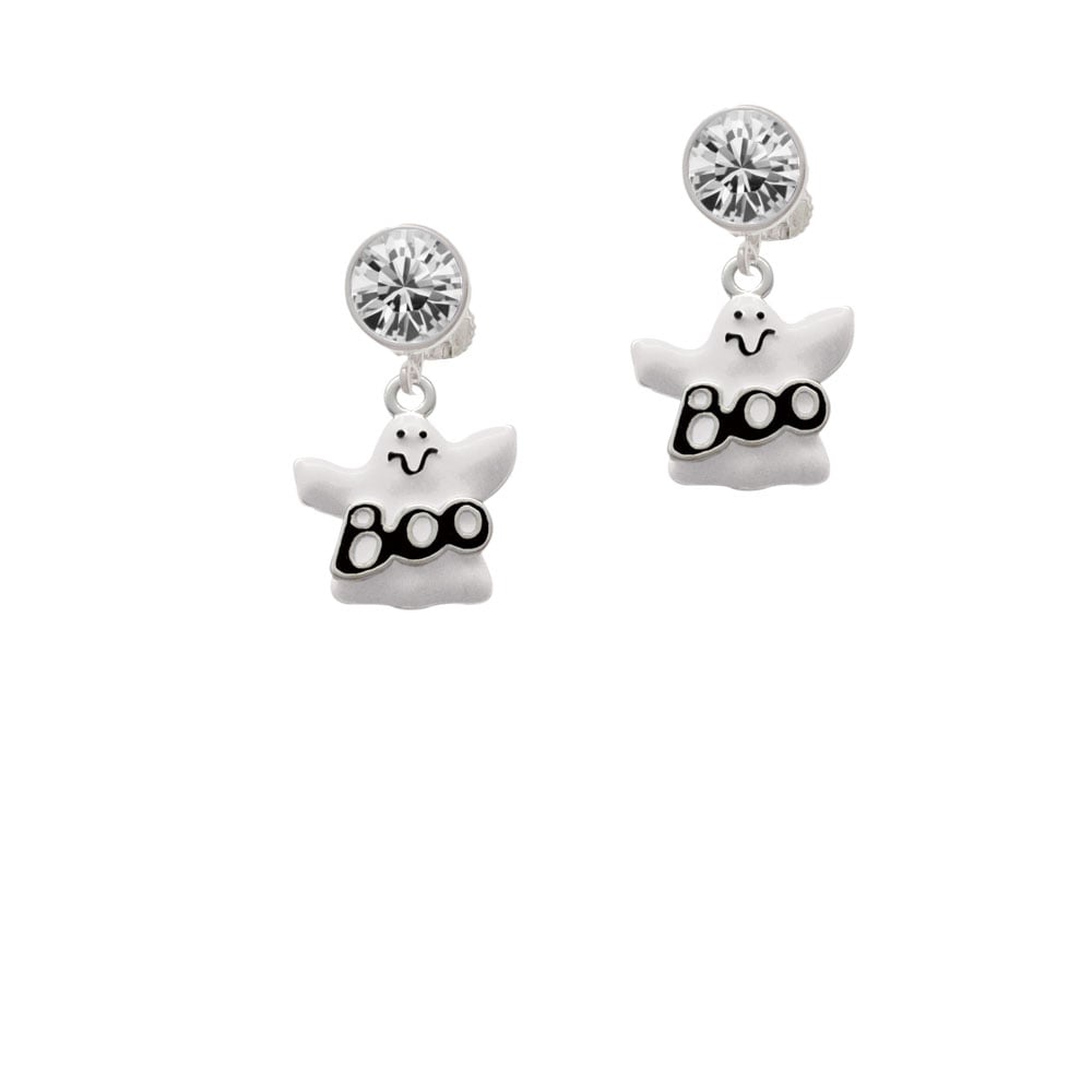 BOO Ghost Crystal Clip On Earrings Image 1