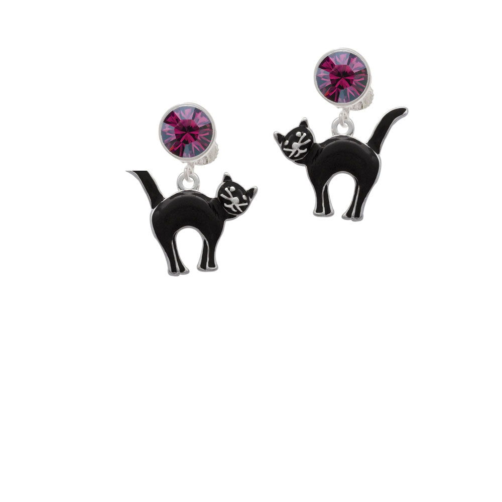 Arching Black Cat Crystal Clip On Earrings Image 8