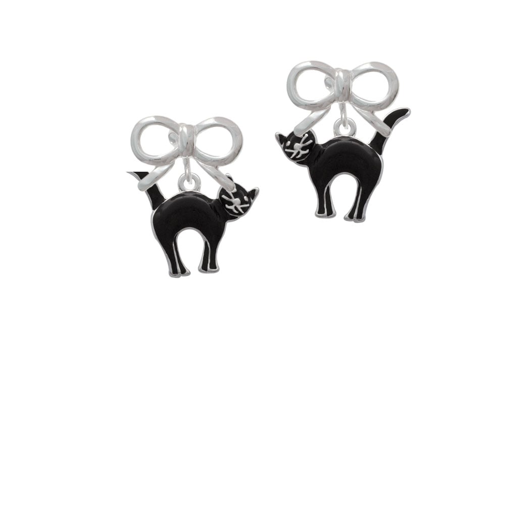 Arching Black Cat Crystal Clip On Earrings Image 9