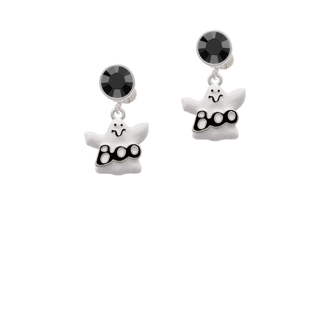 BOO Ghost Crystal Clip On Earrings Image 3