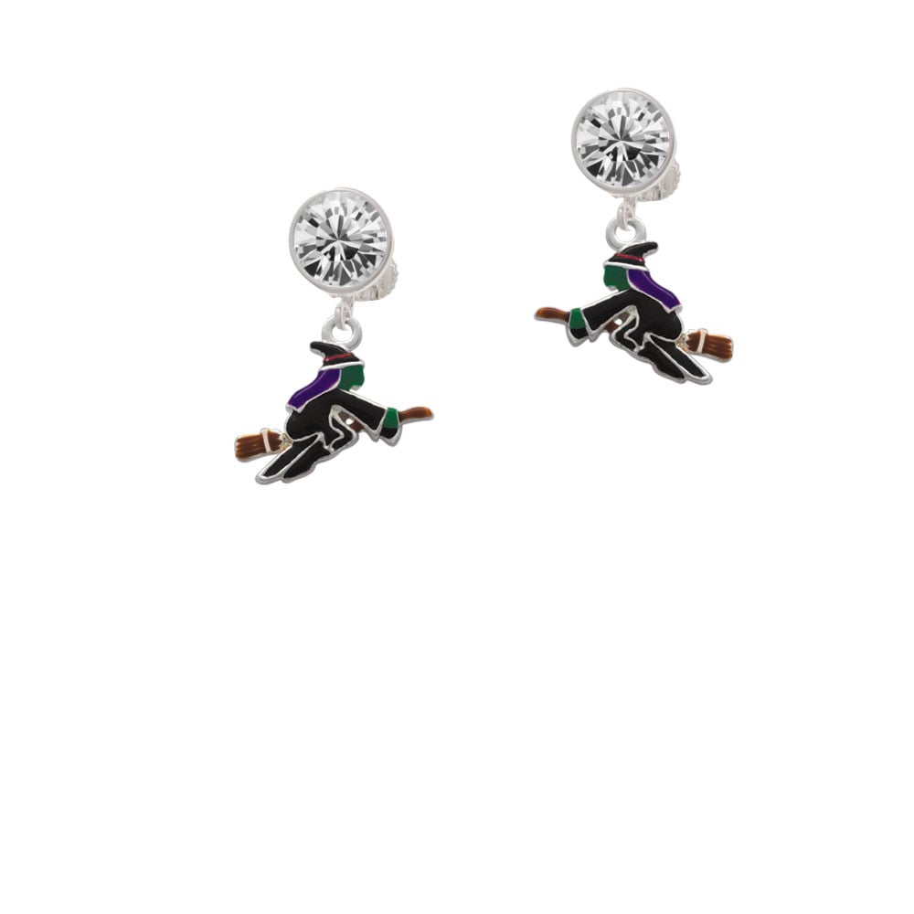 Flying Witch Crystal Clip On Earrings Image 2