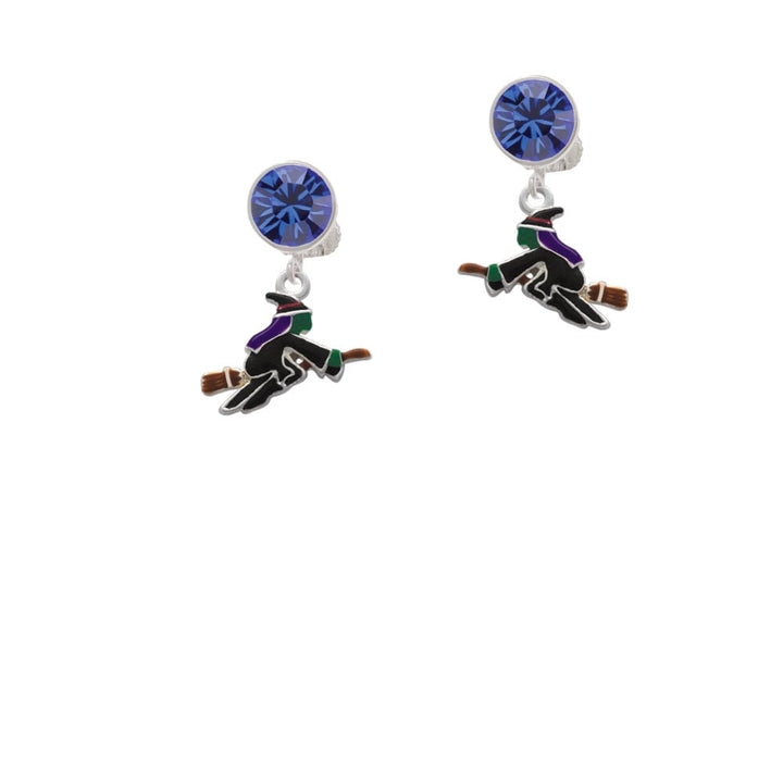 Flying Witch Crystal Clip On Earrings Image 1