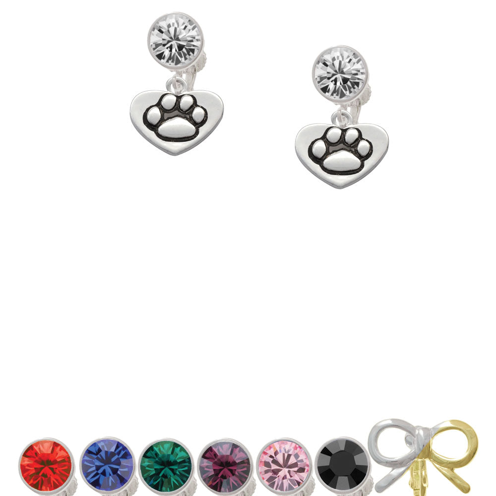 Paw in Heart Crystal Clip On Earrings Image 1