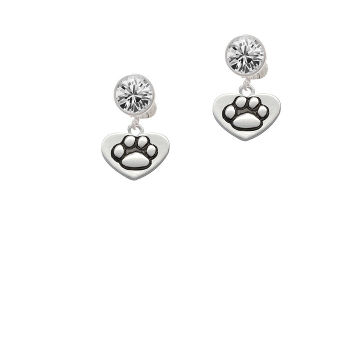 Paw in Heart Crystal Clip On Earrings Image 2