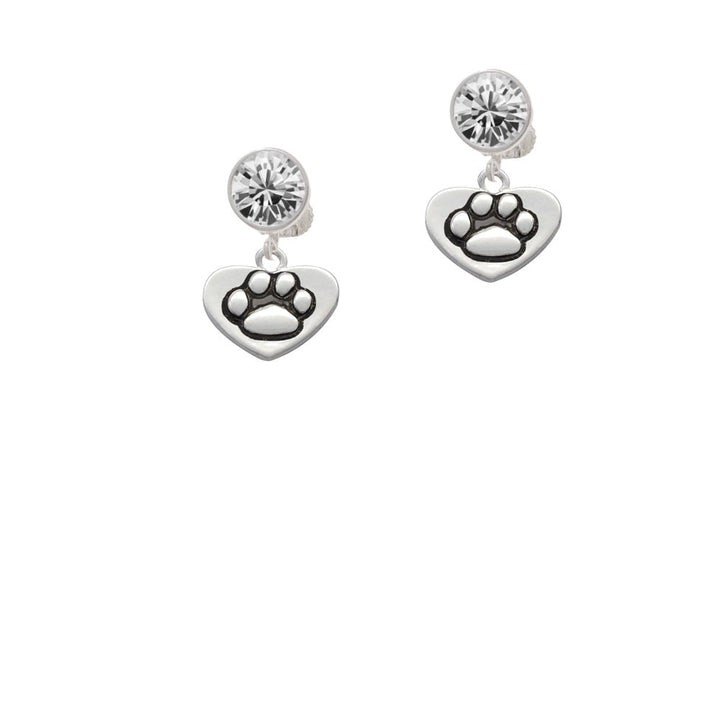 Paw in Heart Crystal Clip On Earrings Image 1