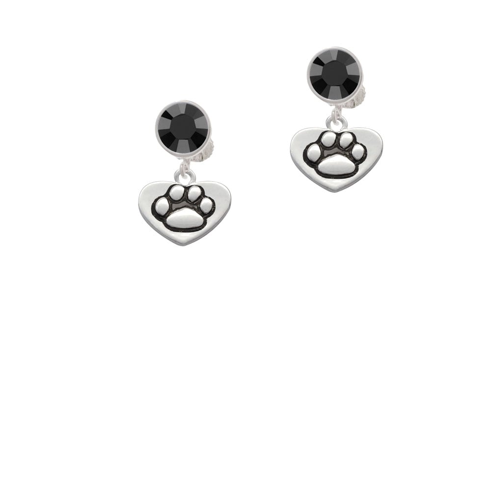 Paw in Heart Crystal Clip On Earrings Image 1