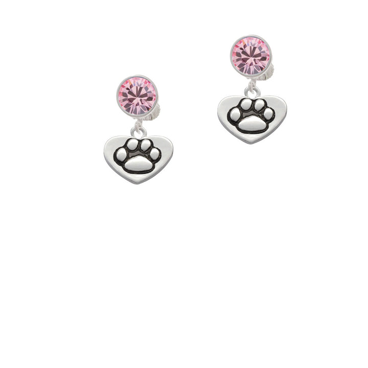 Paw in Heart Crystal Clip On Earrings Image 4