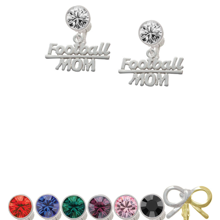 Football Mom Crystal Clip On Earrings Image 1