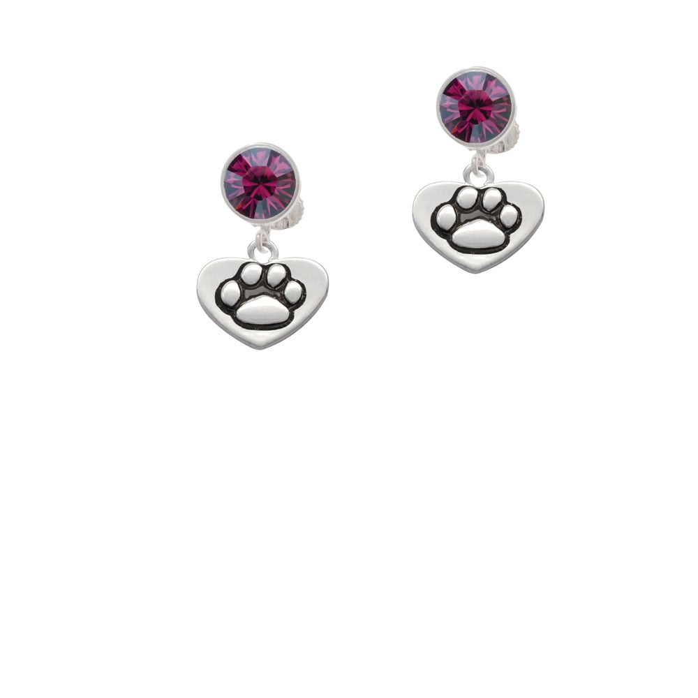 Paw in Heart Crystal Clip On Earrings Image 1