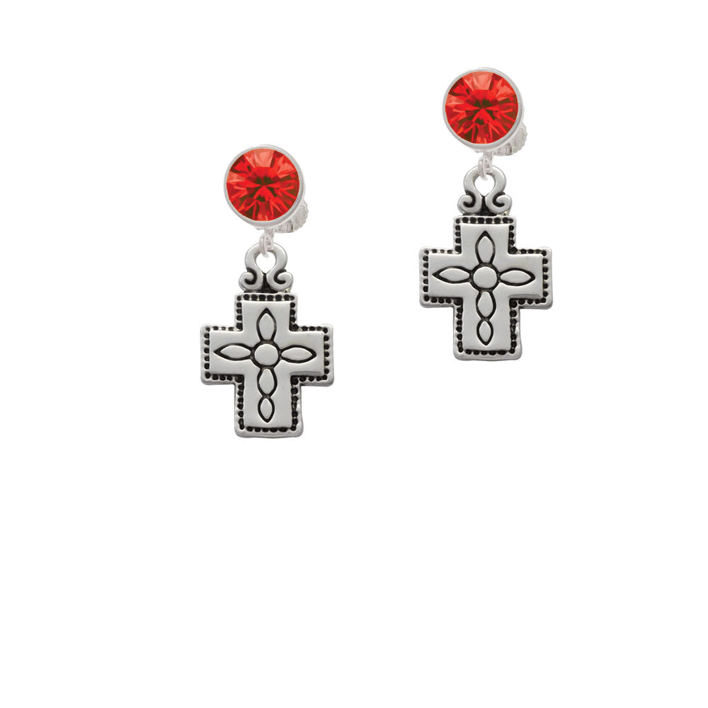 Large Southwestern Antiqued Cross Crystal Clip On Earrings Image 4