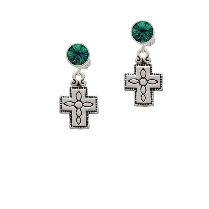 Large Southwestern Antiqued Cross Crystal Clip On Earrings Image 6