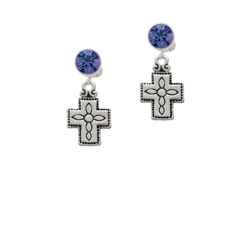 Large Southwestern Antiqued Cross Crystal Clip On Earrings Image 7