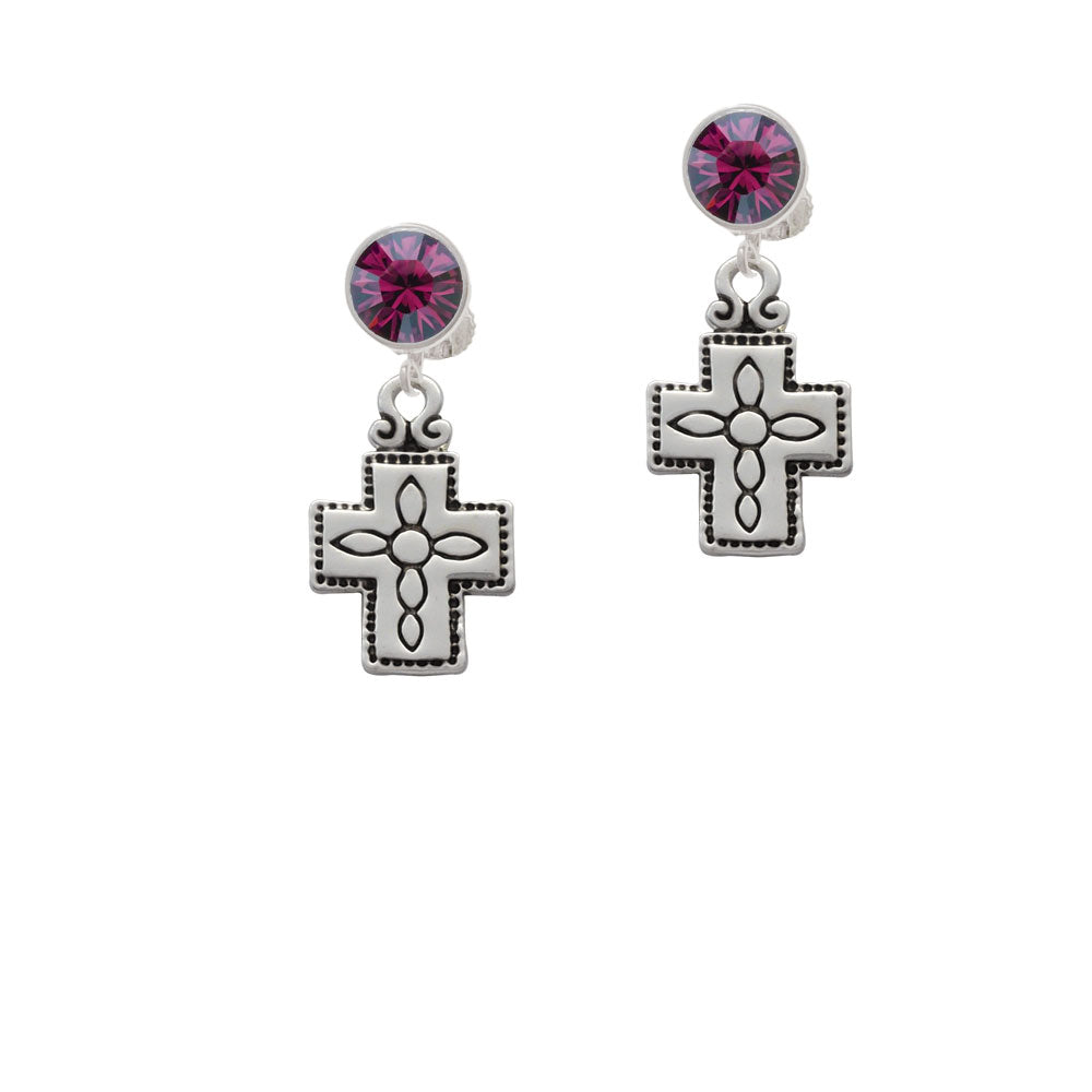 Large Southwestern Antiqued Cross Crystal Clip On Earrings Image 8