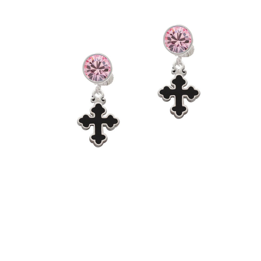 Small Black Enamel Botonee Cross Crystal Clip On Earrings Image 4