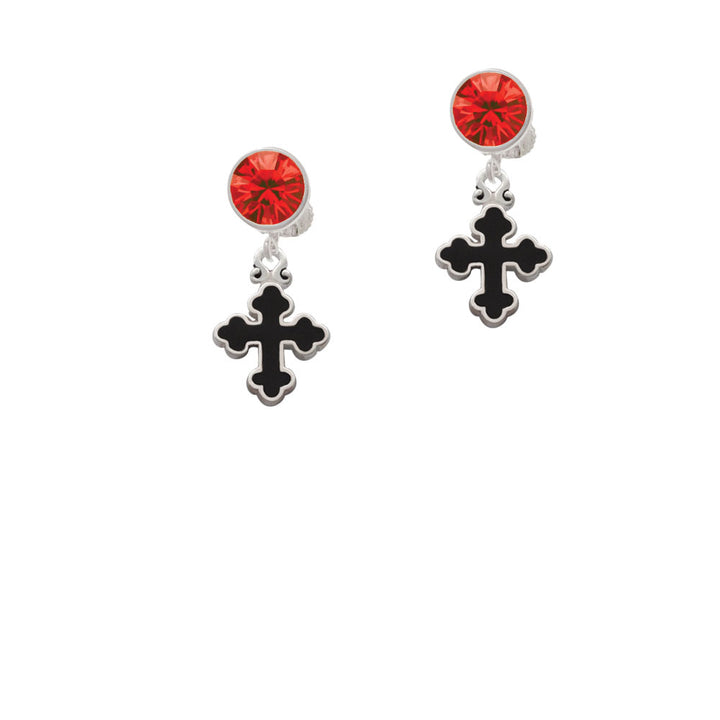 Small Black Enamel Botonee Cross Crystal Clip On Earrings Image 4