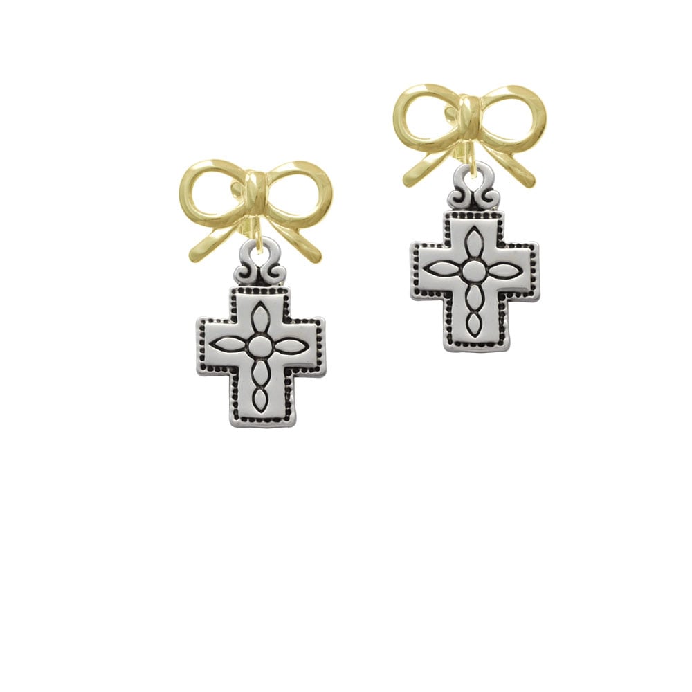 Large Southwestern Antiqued Cross Crystal Clip On Earrings Image 10