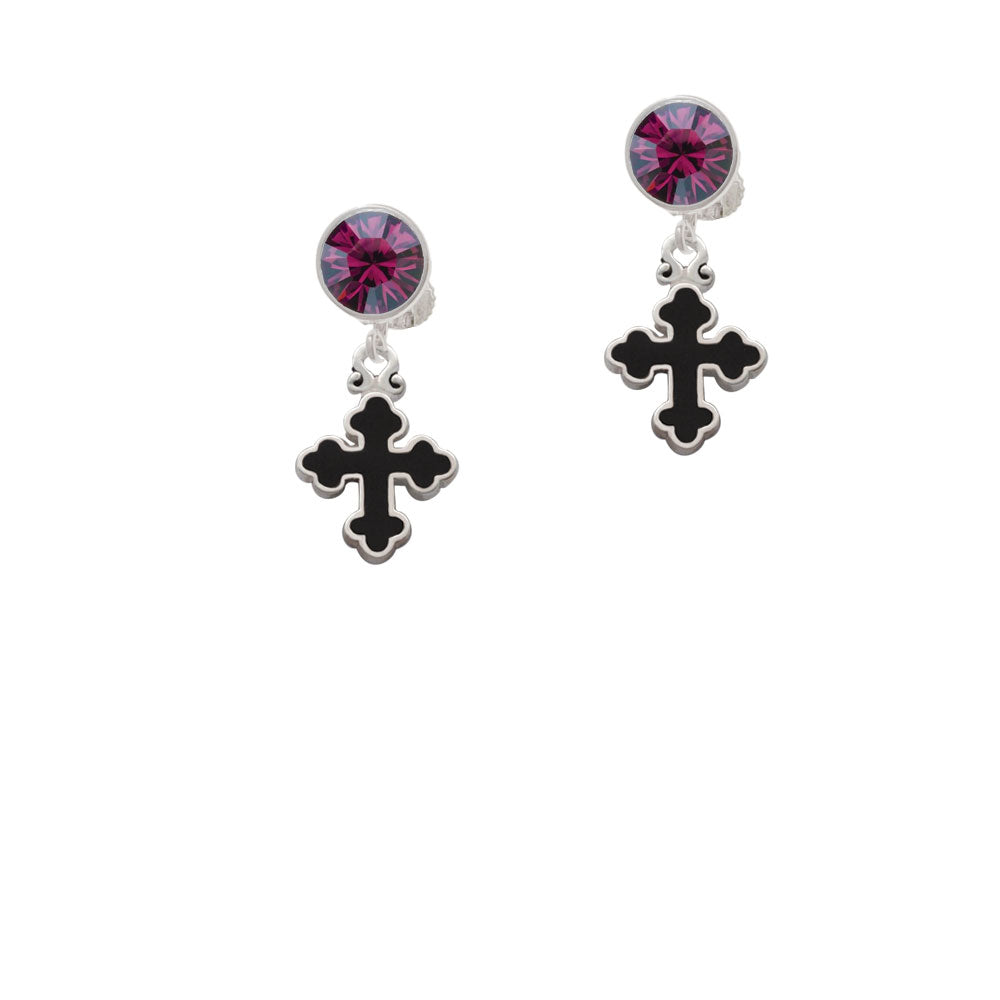 Small Black Enamel Botonee Cross Crystal Clip On Earrings Image 8