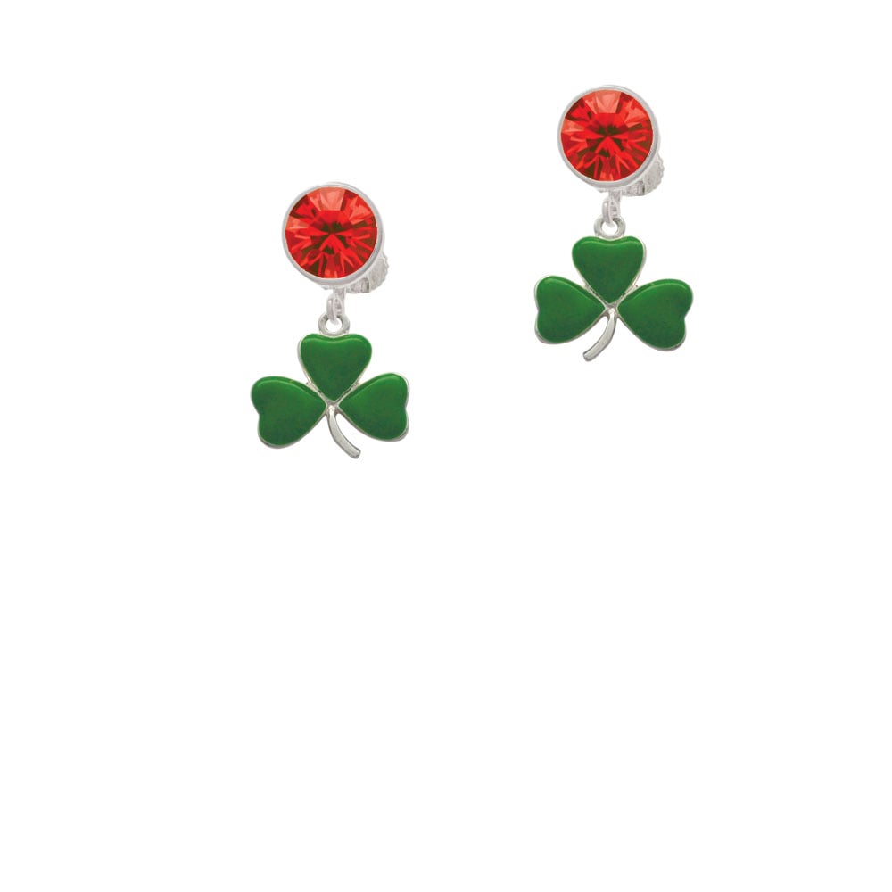 Green Three Leaf Clover - Shamrock Crystal Clip On Earrings Image 4